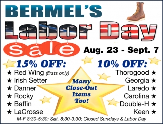 Labor Day Sale, Bermels Store, Randall, MN