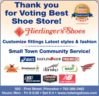 Thank You, Hierlinger's Shoe Store, Princeton, MN