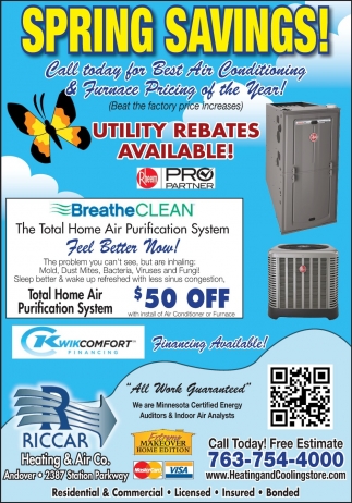 Spring Savings!, Riccar Heating & Air Conditioning, Andover, MN