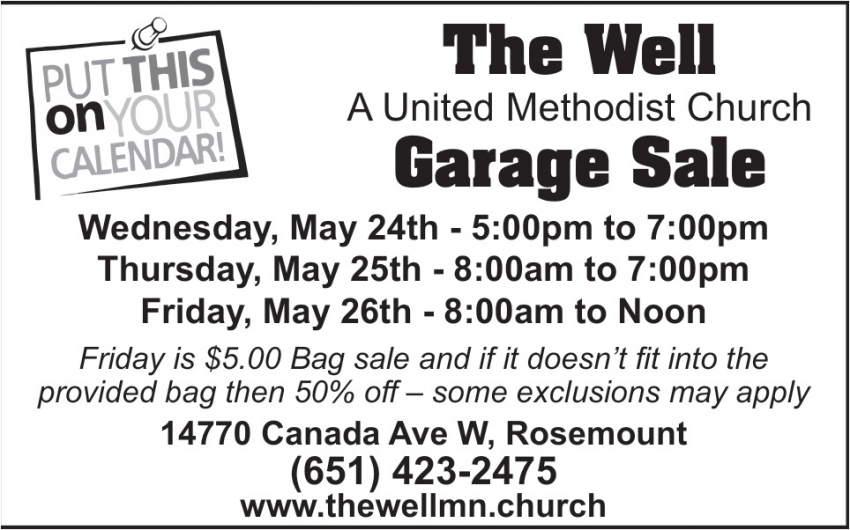 Garage Sale, The Well a United Methodist Church Rosemount, Rosemount, MN