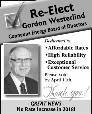 Re Elect Gordon Westerling Connexus Energy Ramsey Mn