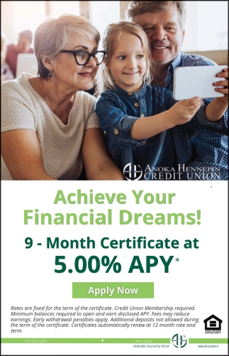 Achieve your Financial Dreams!, Anoka Hennepin Credit Union, Coon
