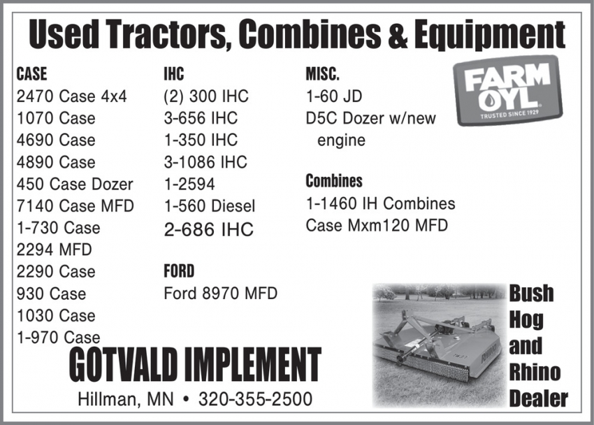Used Tractors Combines Equipment Gotvald Implement Hillman MN