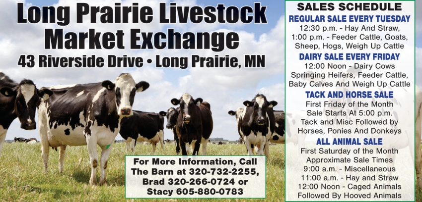 Sales Schedule, Long Prairie Livestock Auction Market Exchange, Long ...