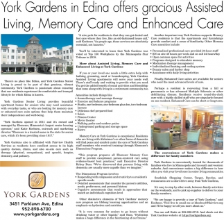 York Gardens In Edina Offers Gracious Assisted Living Memory Care